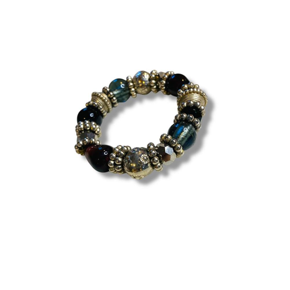 Chunky Silvertone Jeweltone Stretch Bracelet